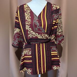 Est 1946 Women’s Burgundy and Yellow Wrap Top